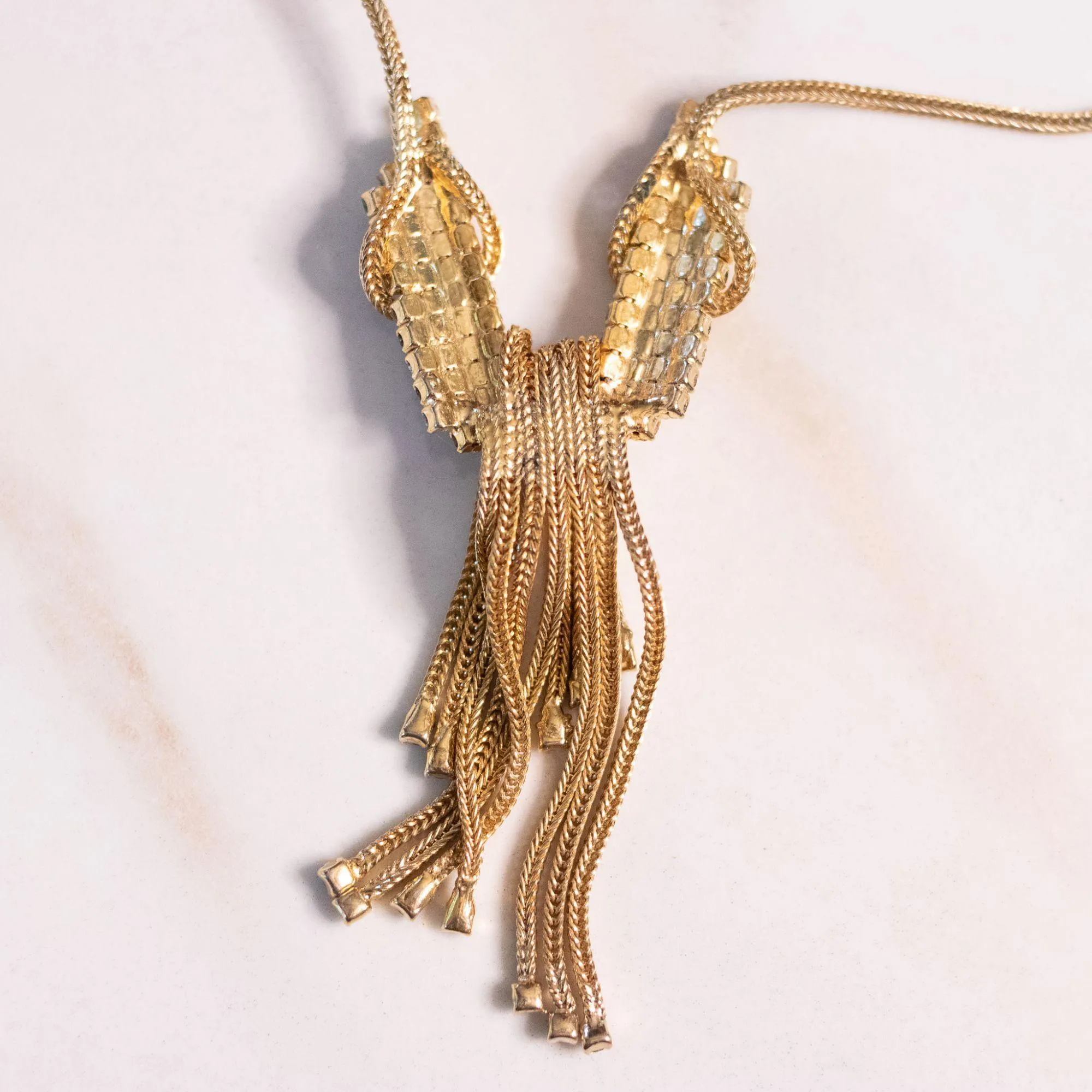 Vintage Gold Tassel Necklace with Rhinestones
