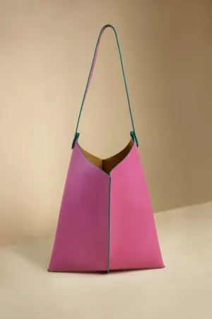 Wedge handbag - French goat leather in Dahlia - Luxury edition *02