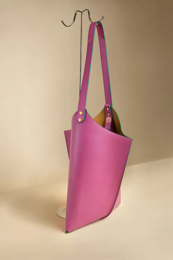 Wedge handbag - French goat leather in Dahlia - Luxury edition *02