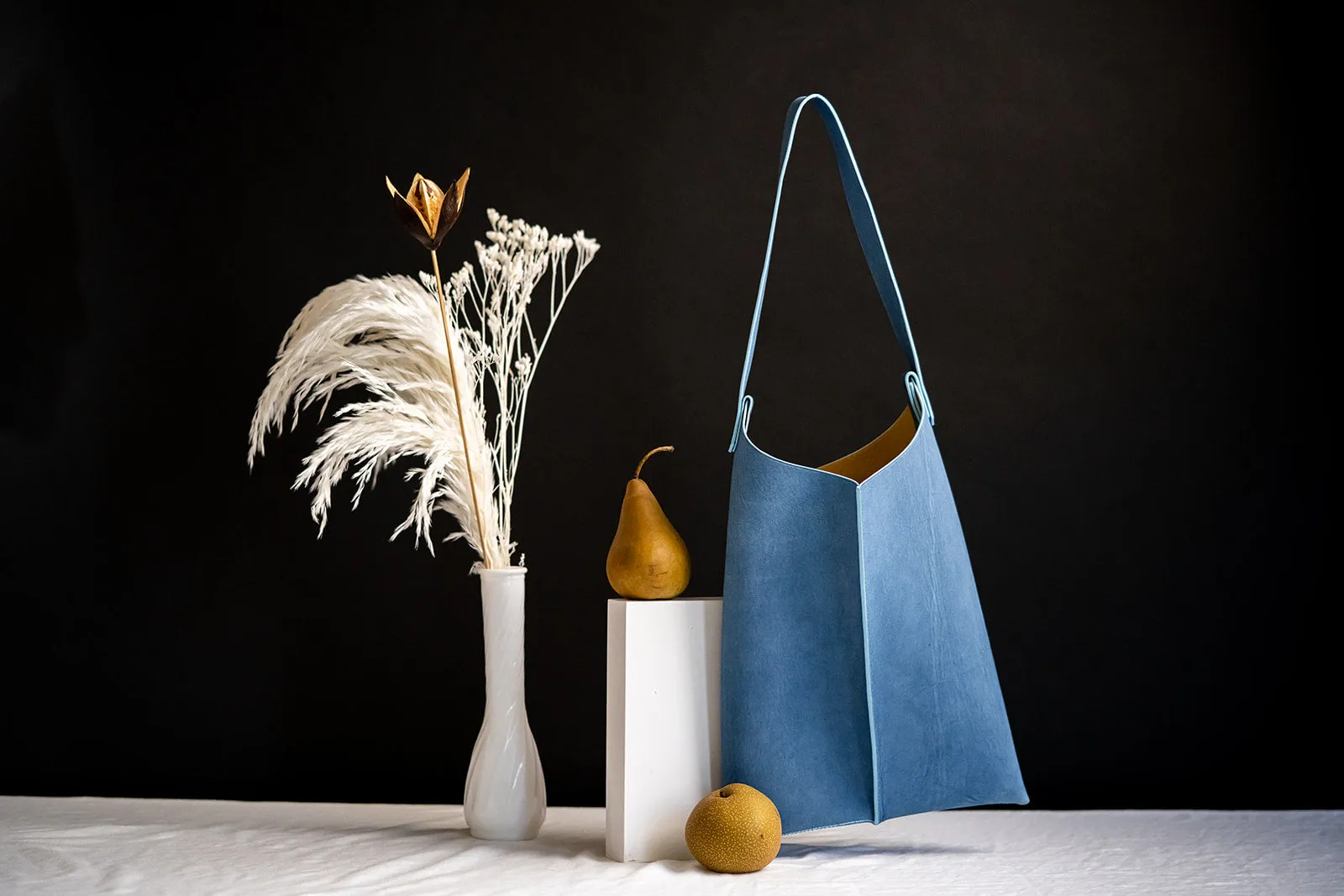 Wedge handbag - French goat leather in Distressed Indigo - Luxury edition *03