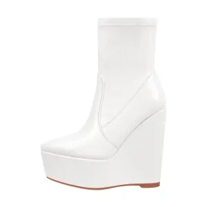 Wedge High Heel Platform Zip up Ankle Boots