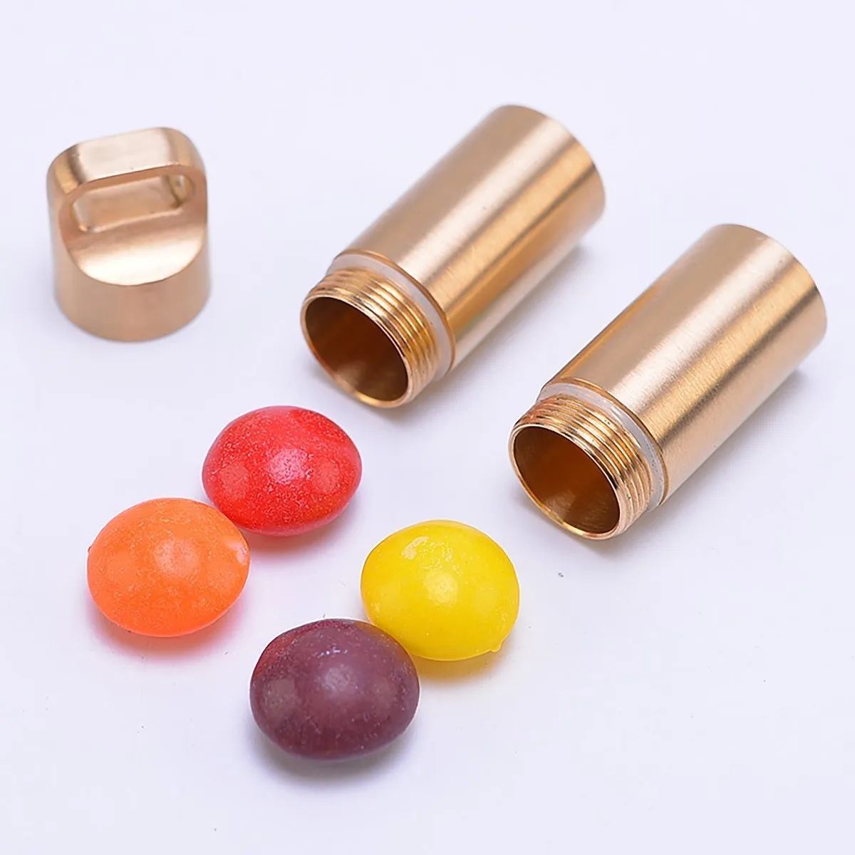 Weimian Pill Fob 2 Compartments Solid Brass Metal Outdoor Travel Small Waterproof Container Organizer Dry Storage Bottle Keychain Holder Hiking Camping EDC Case