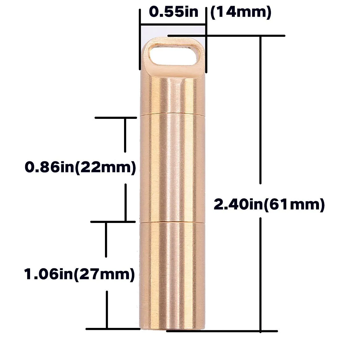 Weimian Pill Fob 2 Compartments Solid Brass Metal Outdoor Travel Small Waterproof Container Organizer Dry Storage Bottle Keychain Holder Hiking Camping EDC Case