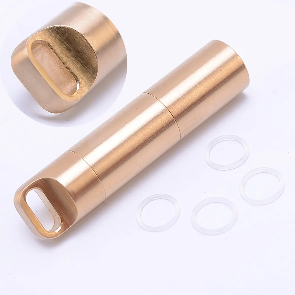 Weimian Pill Fob 2 Compartments Solid Brass Metal Outdoor Travel Small Waterproof Container Organizer Dry Storage Bottle Keychain Holder Hiking Camping EDC Case