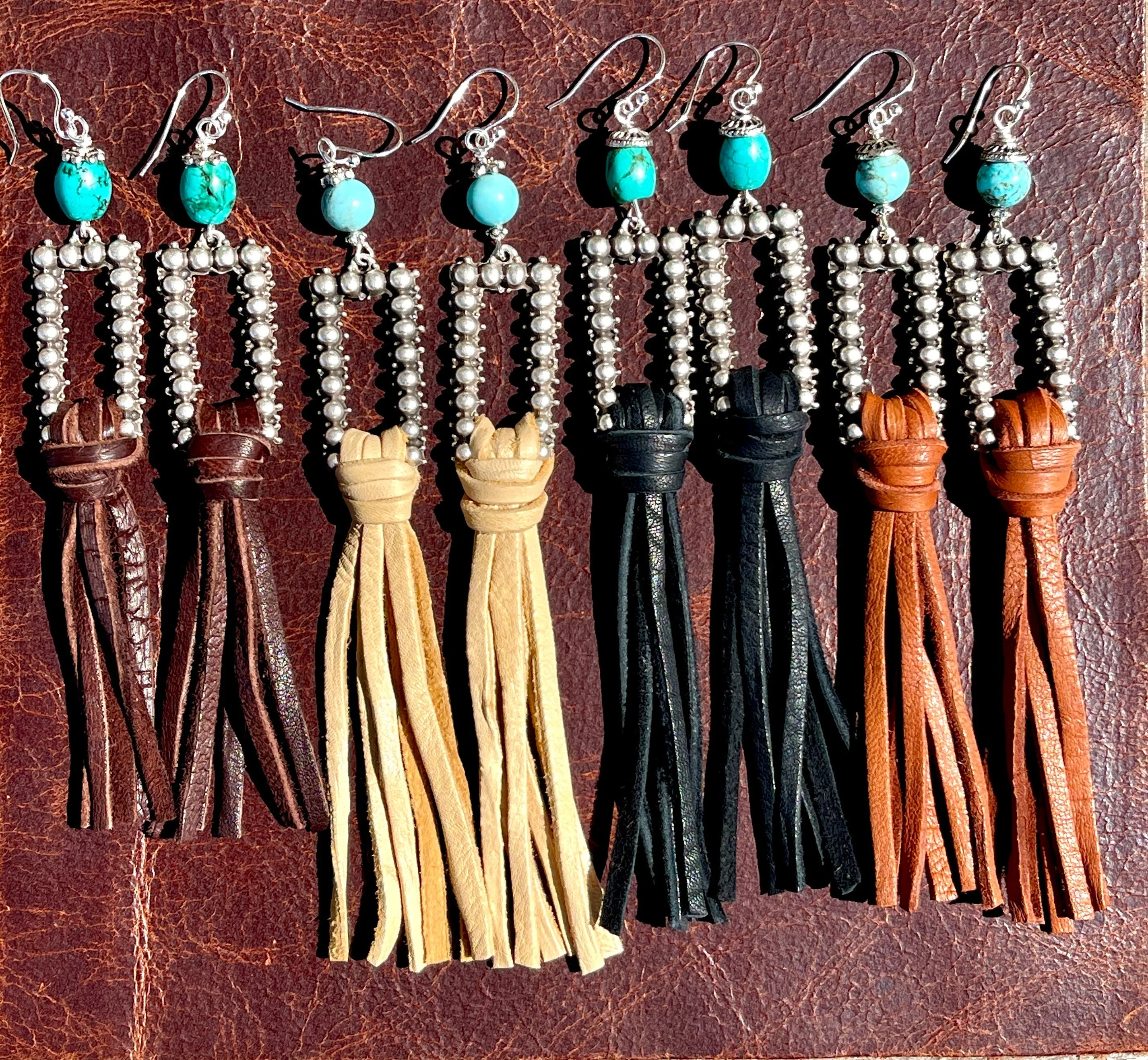 Western Leather Fringe Earrings, Leather Tassel Earrings, Oxidized Silver