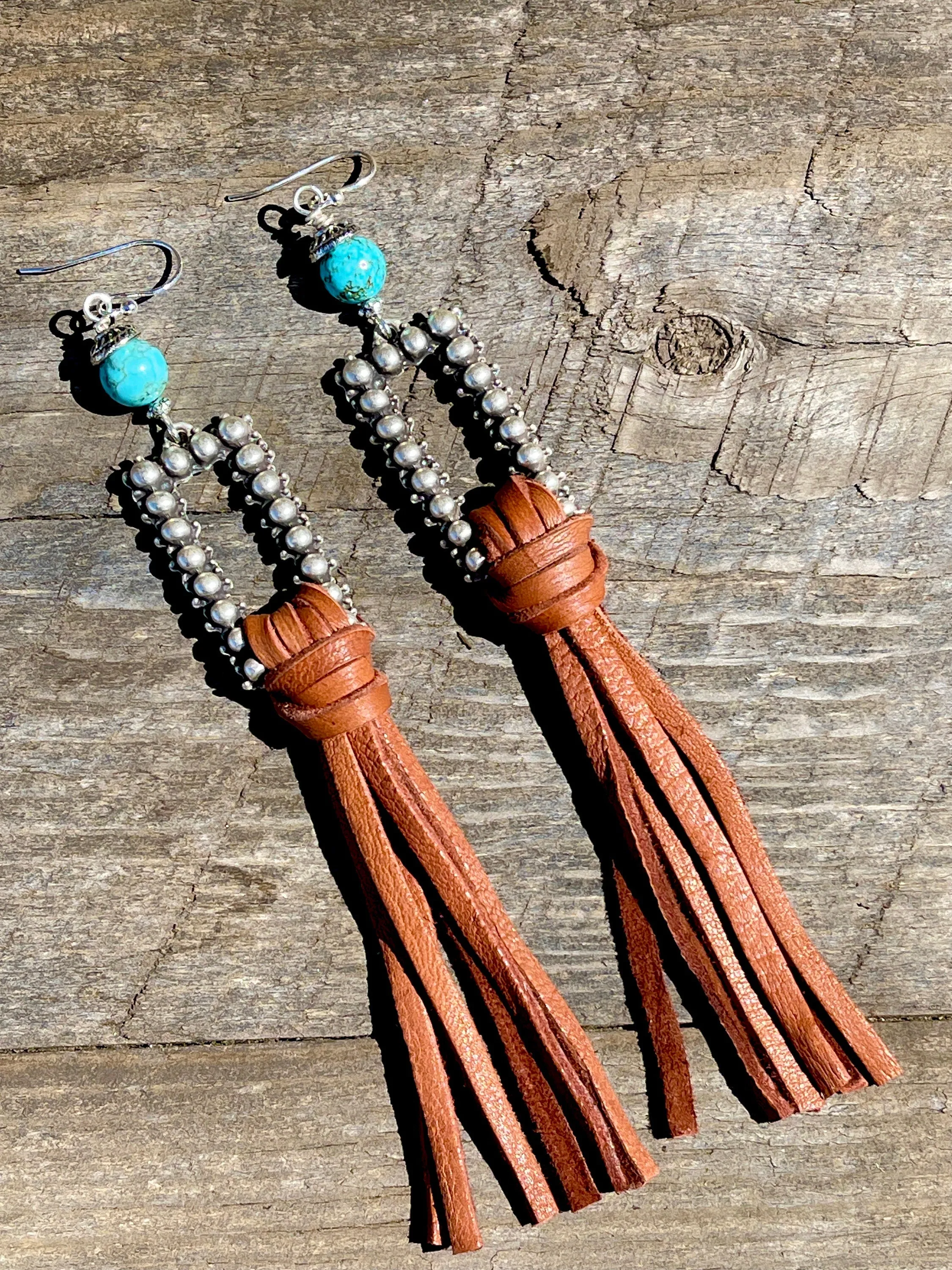 Western Leather Fringe Earrings, Leather Tassel Earrings, Oxidized Silver