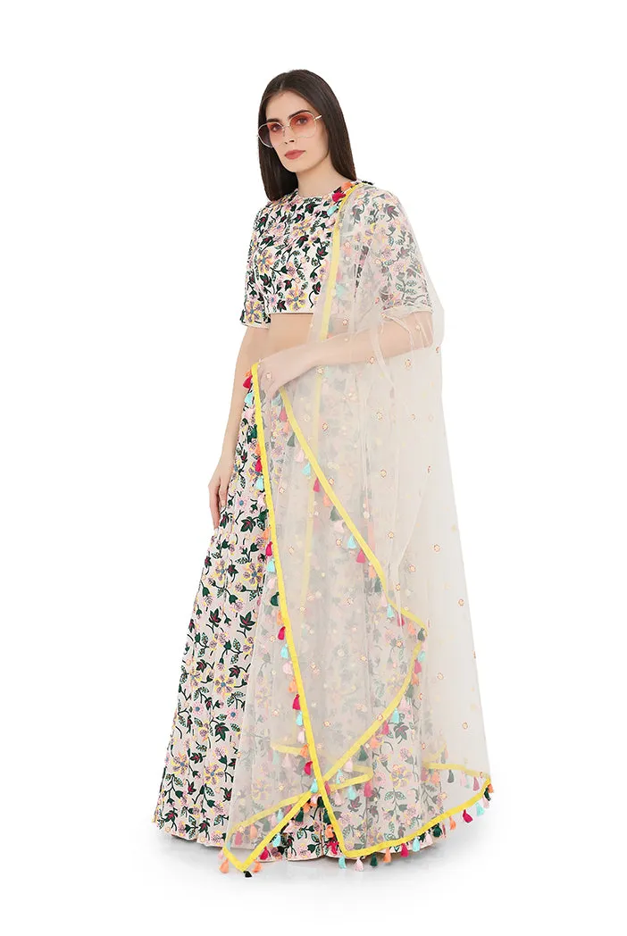 White Colorful Embroidered Lehenga