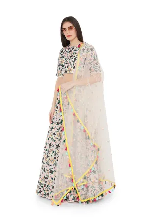 White Colorful Embroidered Lehenga