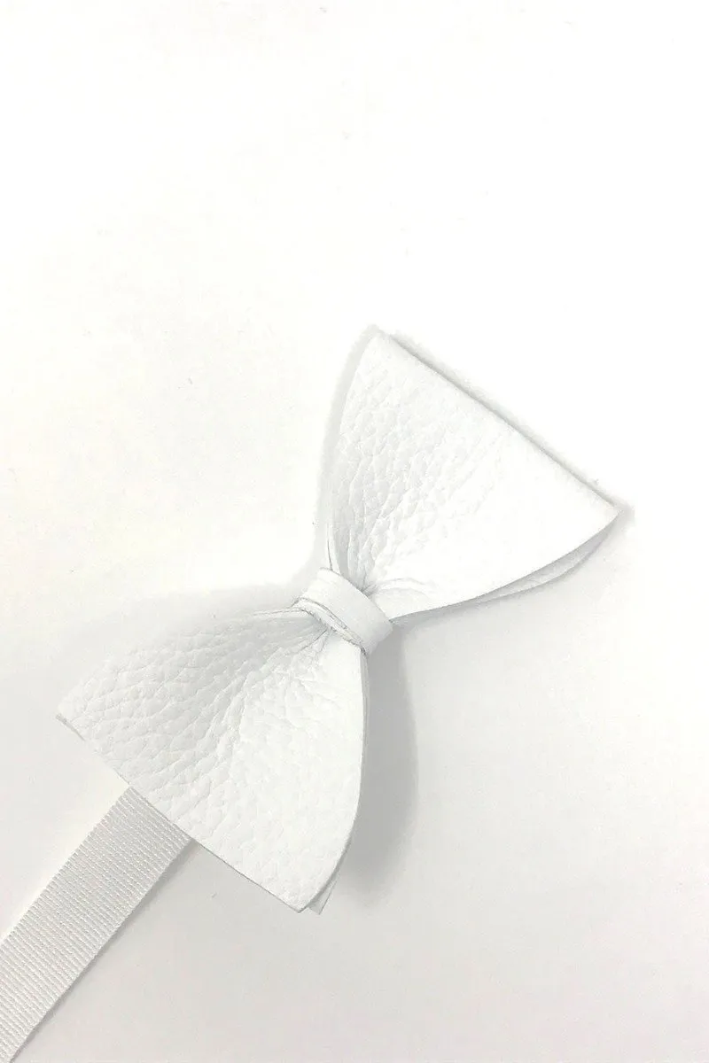 White Textured Leather Bow Tie