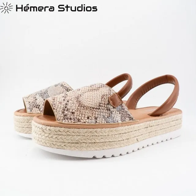 Woman sandals 2020 Summer MENORQUINA ESPARTOS buckle platform espadrille wedge beach open animal print multicolor