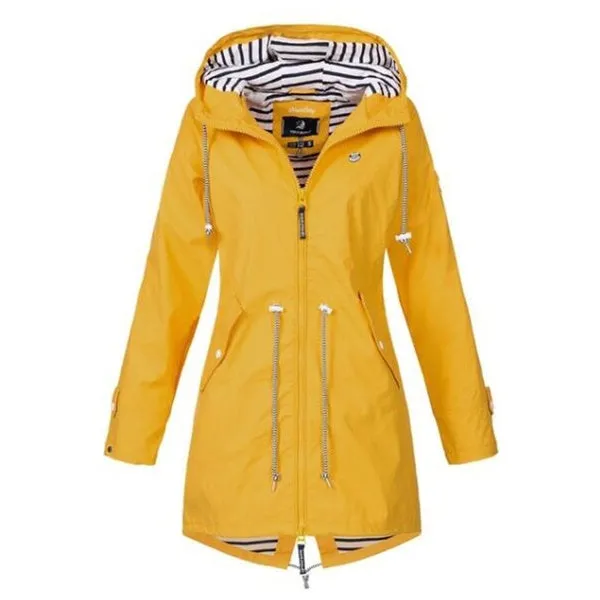 Women Casual Long Jacket Rain Coat Long Sleeve Hooded Windbreaker Coat