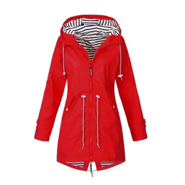 Women Casual Long Jacket Rain Coat Long Sleeve Hooded Windbreaker Coat