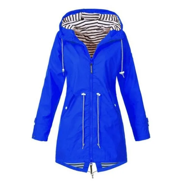 Women Casual Long Jacket Rain Coat Long Sleeve Hooded Windbreaker Coat