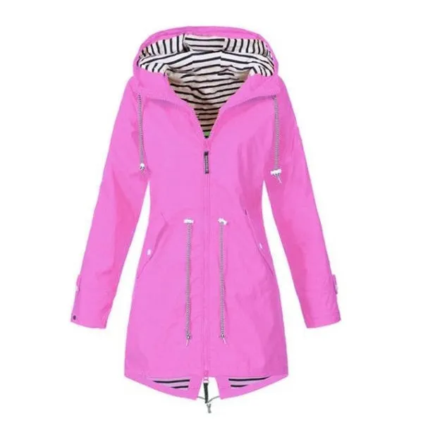 Women Casual Long Jacket Rain Coat Long Sleeve Hooded Windbreaker Coat