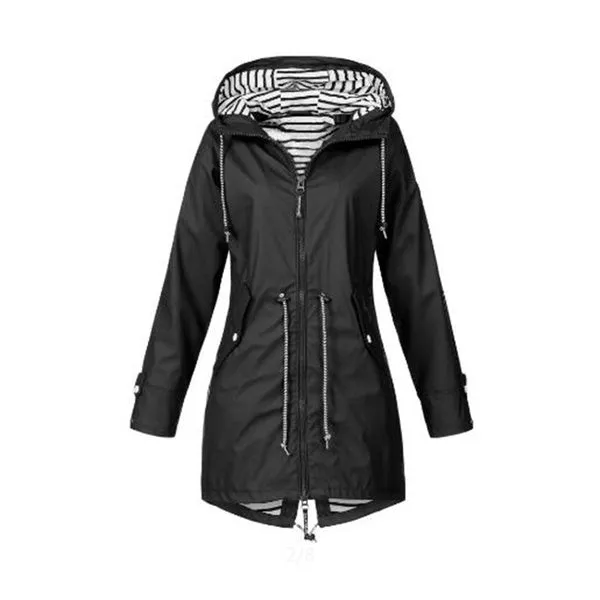 Women Casual Long Jacket Rain Coat Long Sleeve Hooded Windbreaker Coat