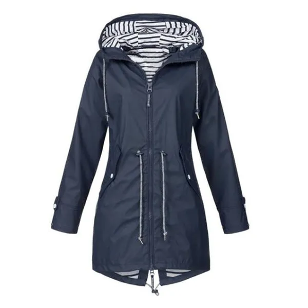 Women Casual Long Jacket Rain Coat Long Sleeve Hooded Windbreaker Coat