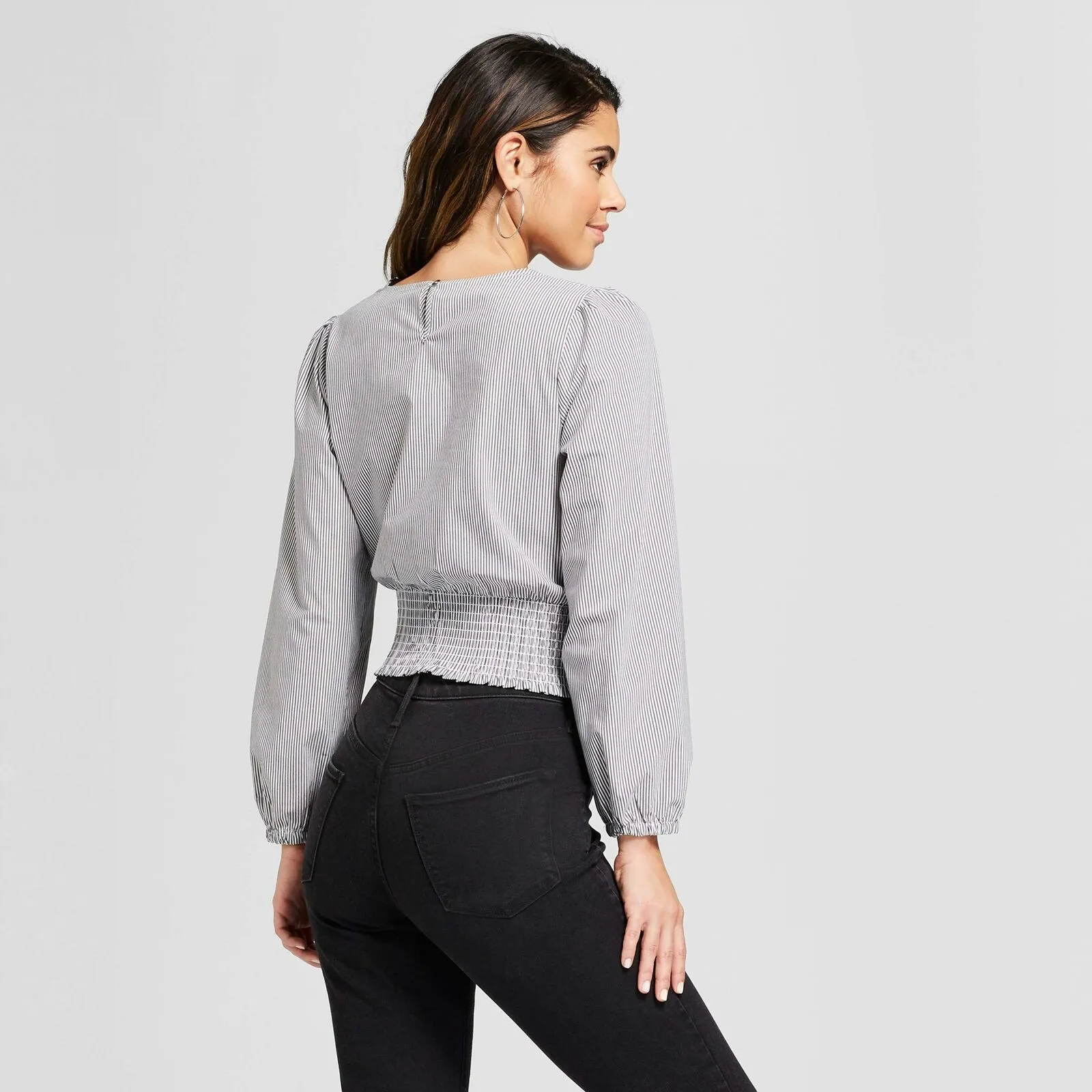 Xhilaration Women's Long Sleeve Poplin Tie Front Blouse Top XXL Black / White