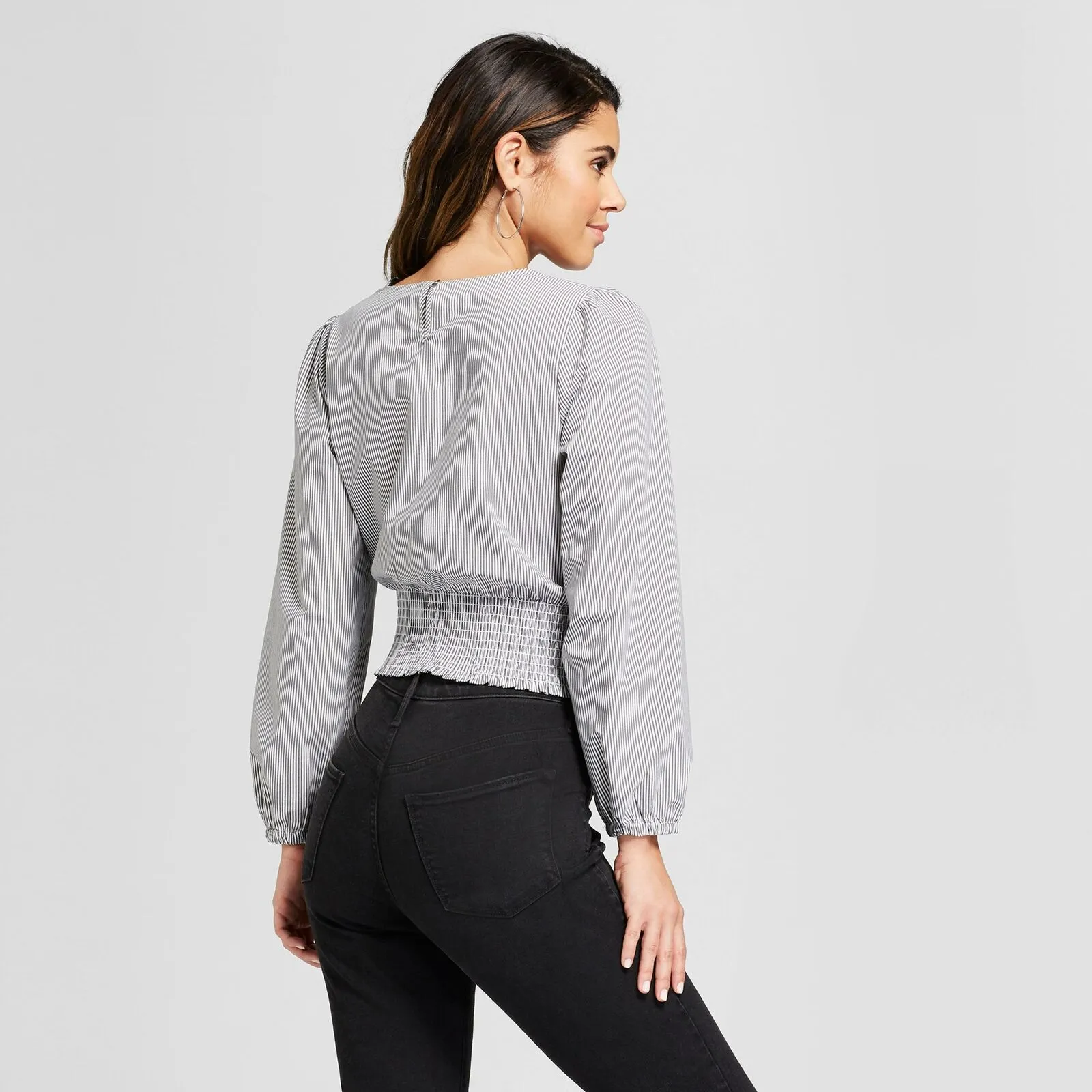 Xhilaration Women's Long Sleeve Poplin Tie Front Blouse Top XXL Black / White